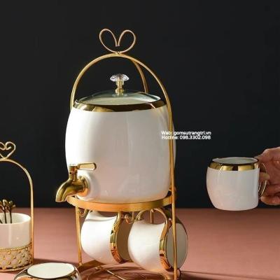 BỘ BÌNH NƯỚC SỨ TRẮNG KÈM GIÁ TREO CAO CẤP
